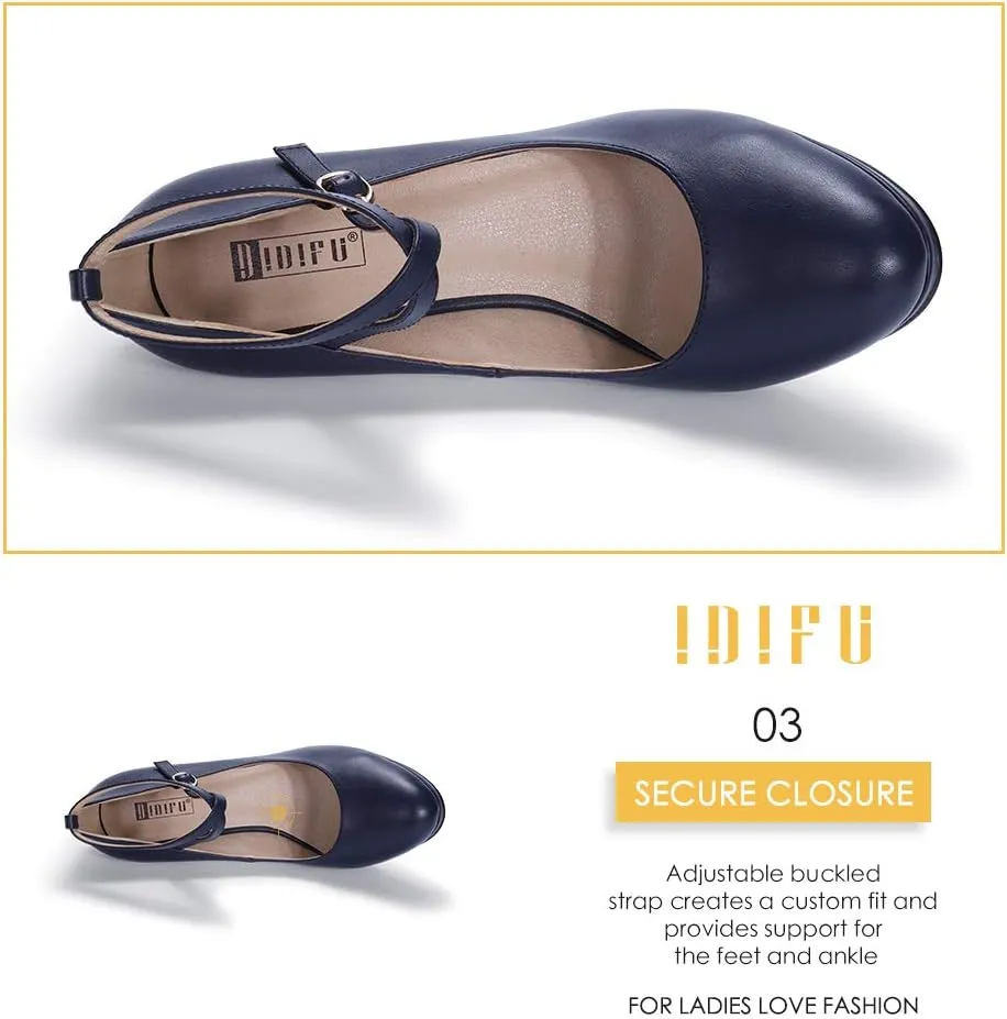 IDIFU Women's Tracy Platform High Heels Closed Toe Pumps Strappy Cross Ankle Strap Shoes for Casual Work Wedding