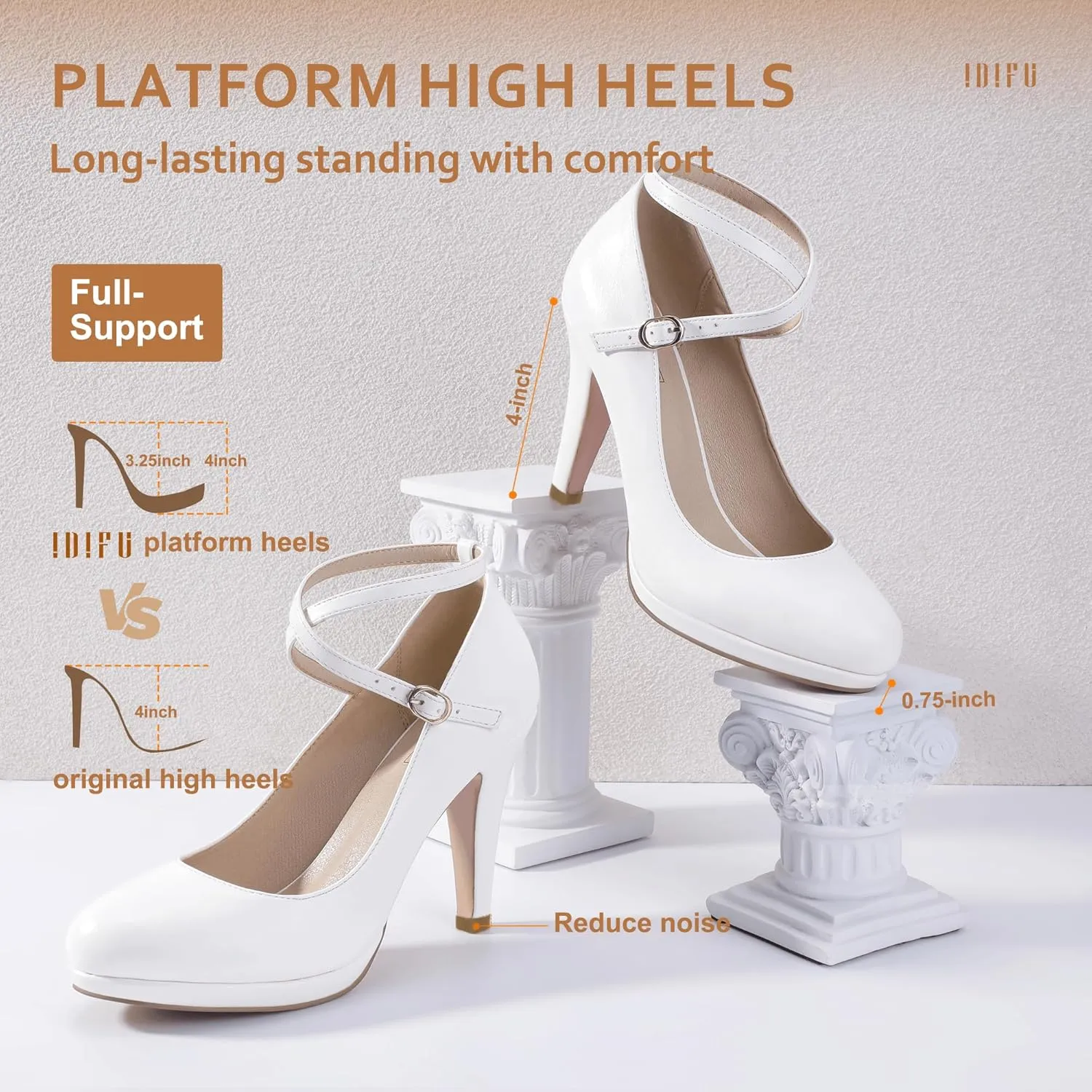 IDIFU Women's Tracy Platform High Heels Closed Toe Pumps Strappy Cross Ankle Strap Shoes for Casual Work Wedding
