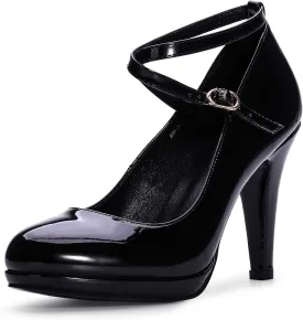 IDIFU Women's Tracy Platform High Heels Closed Toe Pumps Strappy Cross Ankle Strap Shoes for Casual Work Wedding