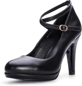 IDIFU Women's Tracy Platform High Heels Closed Toe Pumps Strappy Cross Ankle Strap Shoes for Casual Work Wedding