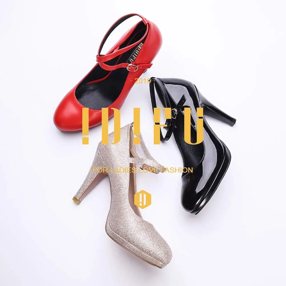 IDIFU Women's Tracy Platform High Heels Closed Toe Pumps Strappy Cross Ankle Strap Shoes for Casual Work Wedding