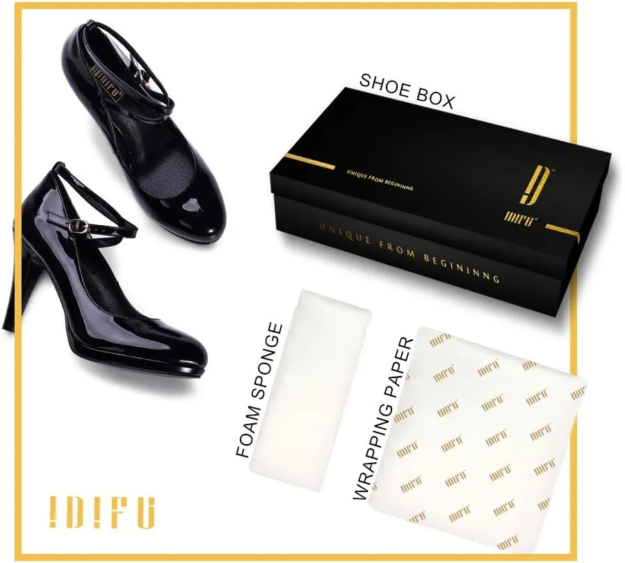 IDIFU Women's Tracy Platform High Heels Closed Toe Pumps Strappy Cross Ankle Strap Shoes for Casual Work Wedding