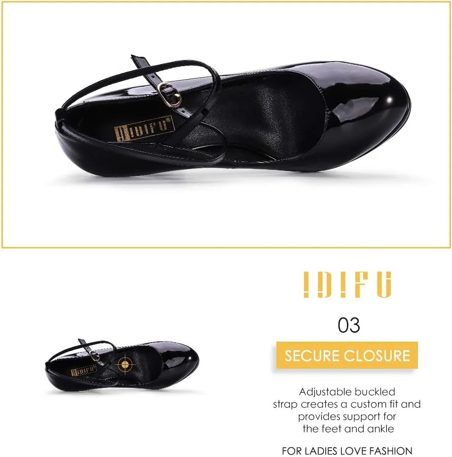 IDIFU Women's Tracy Platform High Heels Closed Toe Pumps Strappy Cross Ankle Strap Shoes for Casual Work Wedding