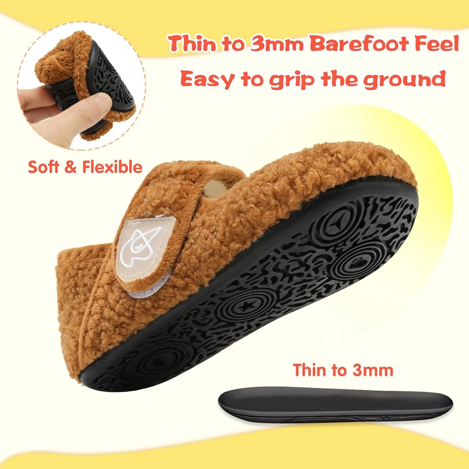 LeIsfIt Toddler Slippers - Boys & Girls Wide Adjustable House Shoes, Warm Winter Non-Slip Indoor/Outdoor Slippers
