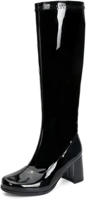 LIURUIJIA Women's Gogo Boots Knee High Block Heel Square Toe 70s Disco Costume Boots