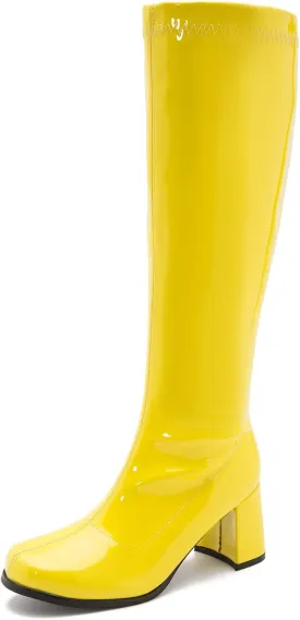 LIURUIJIA Women's Gogo Boots Knee High Block Heel Square Toe 70s Disco Costume Boots