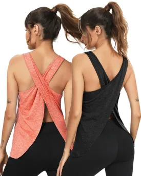 LYHNMW Open Back Workout Top Backless Yoga Shirts Tie Back Workout Tank Activewear Shirts Exercise Yoga Tank Tops (1-3Pack)
