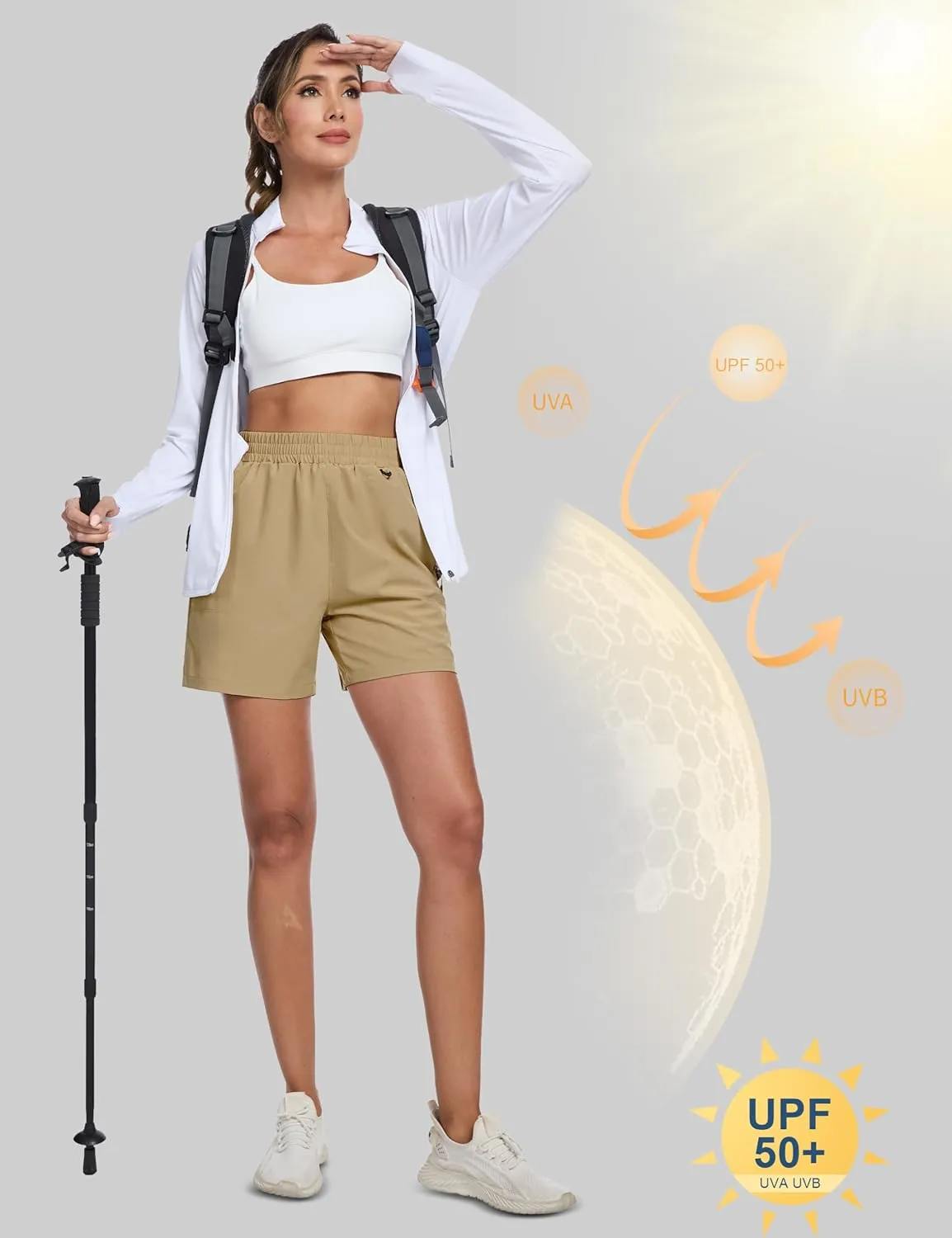 MAGCOMSEN Women's 5" Hiking Cargo Shorts UPF 50  Quick Dry Lightweight Golf Athletic Casual Summer Shorts with Pockets