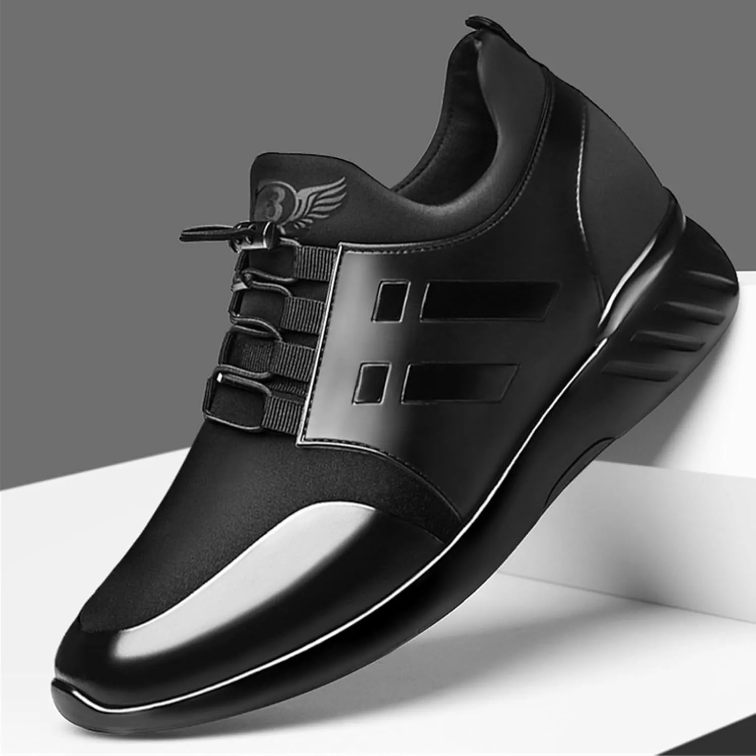 Mens Casual Leather Shoes Slip on Fashion Comfortable Elevator Dress Sneakers Shoes for Men Black Business Walking Shoes