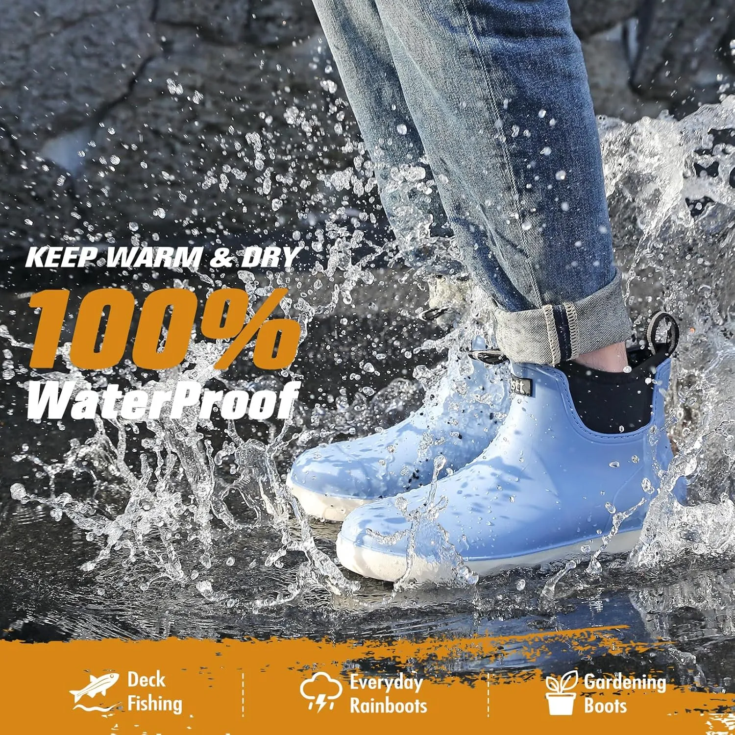 Mens Deck Boots, Deck Shoes Waterproof Rain Boots, Saltwater Fishing Ankle Boots, Non-Slip Rubber Garden Muck Boots for Gardening Boating Camping Sailing Fishing