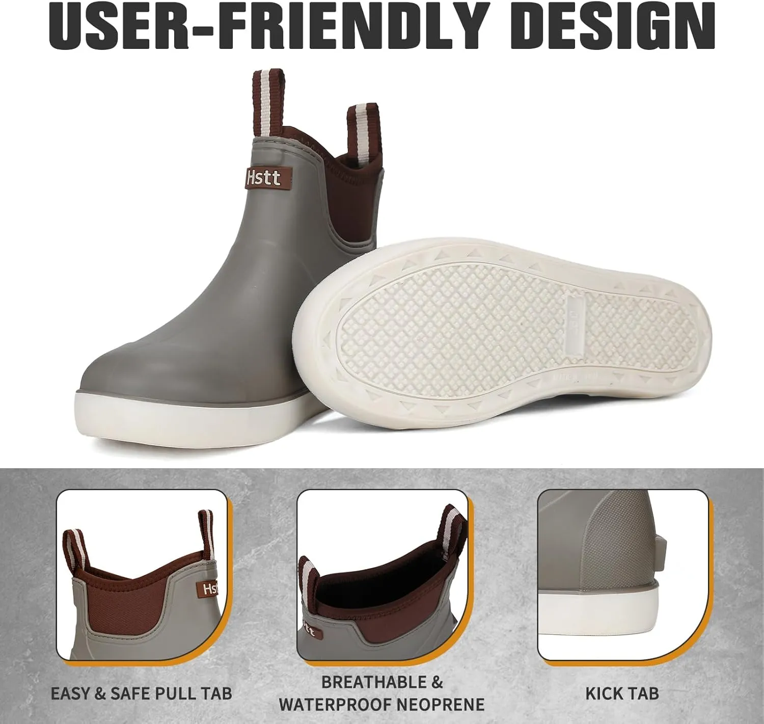 Mens Deck Boots, Deck Shoes Waterproof Rain Boots, Saltwater Fishing Ankle Boots, Non-Slip Rubber Garden Muck Boots for Gardening Boating Camping Sailing Fishing