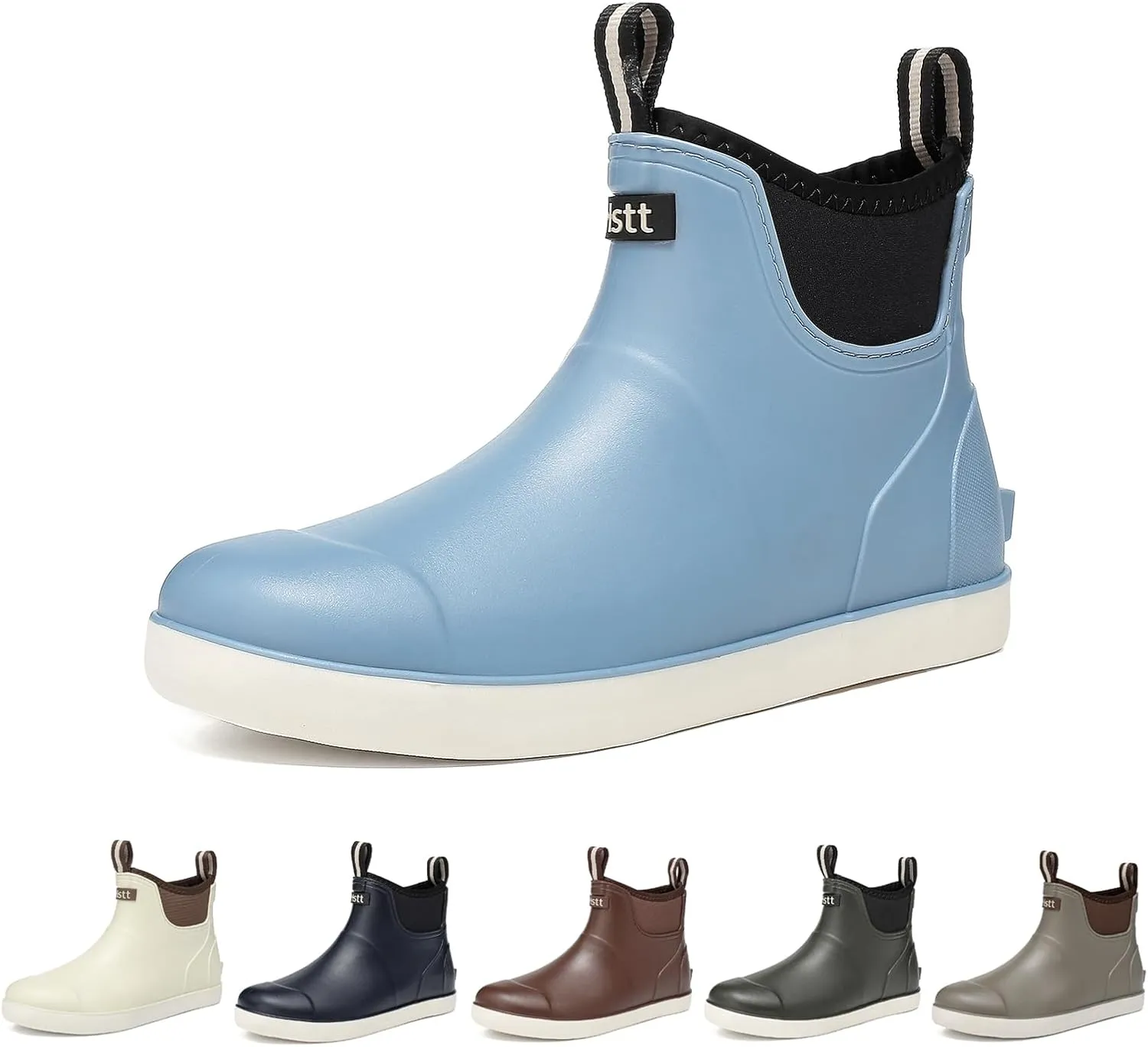 Mens Deck Boots, Deck Shoes Waterproof Rain Boots, Saltwater Fishing Ankle Boots, Non-Slip Rubber Garden Muck Boots for Gardening Boating Camping Sailing Fishing