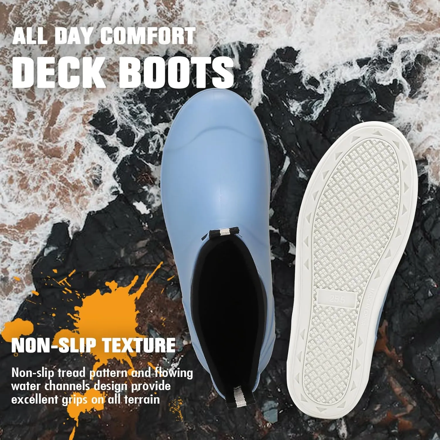 Mens Deck Boots, Deck Shoes Waterproof Rain Boots, Saltwater Fishing Ankle Boots, Non-Slip Rubber Garden Muck Boots for Gardening Boating Camping Sailing Fishing