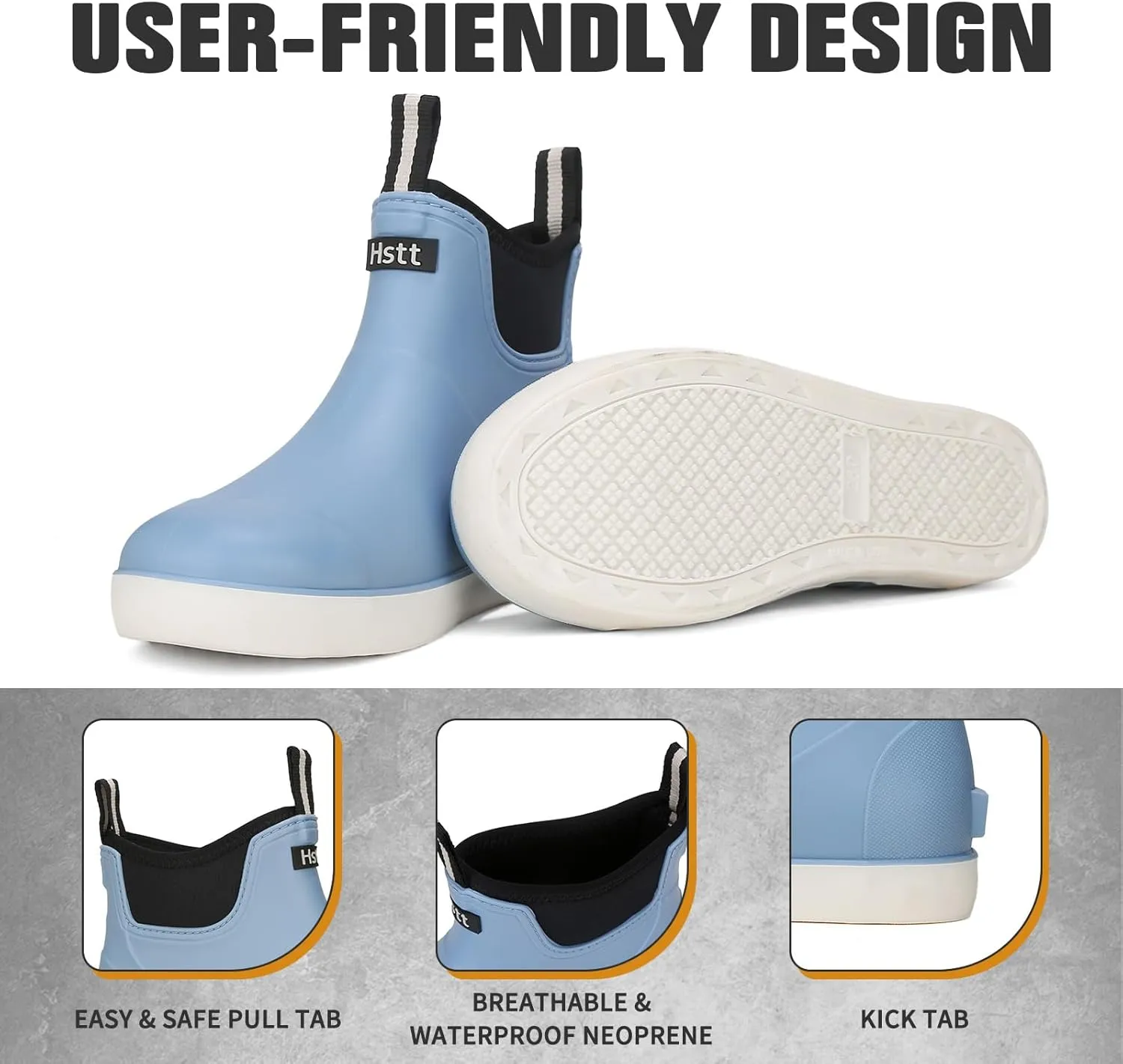 Mens Deck Boots, Deck Shoes Waterproof Rain Boots, Saltwater Fishing Ankle Boots, Non-Slip Rubber Garden Muck Boots for Gardening Boating Camping Sailing Fishing