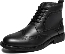 Mens Fashion Dress Boots - Black Genuine Leather Classic Brogue Style Oxford Ankle Boots