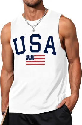 Mens Graphic Tank Tops Sleeveless Muscle Shirts Beach Hawaiian Coconut Tree Patriotic Tank Tops