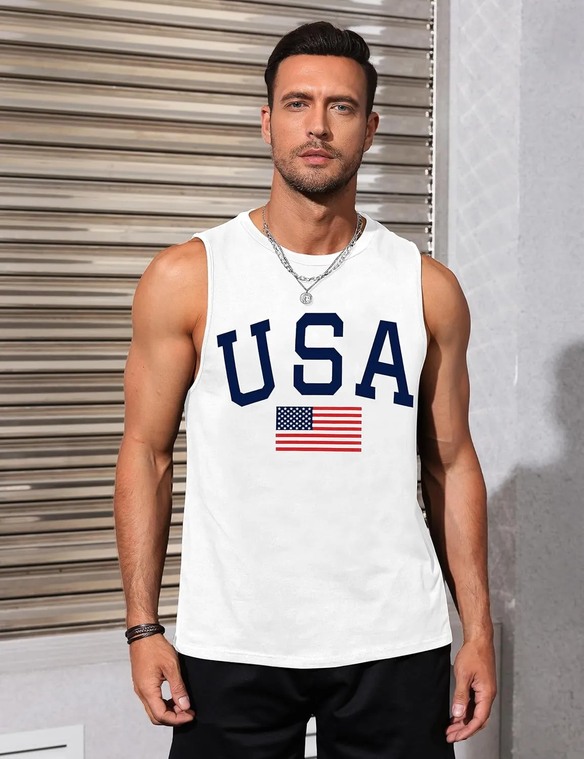Mens Graphic Tank Tops Sleeveless Muscle Shirts Beach Hawaiian Coconut Tree Patriotic Tank Tops