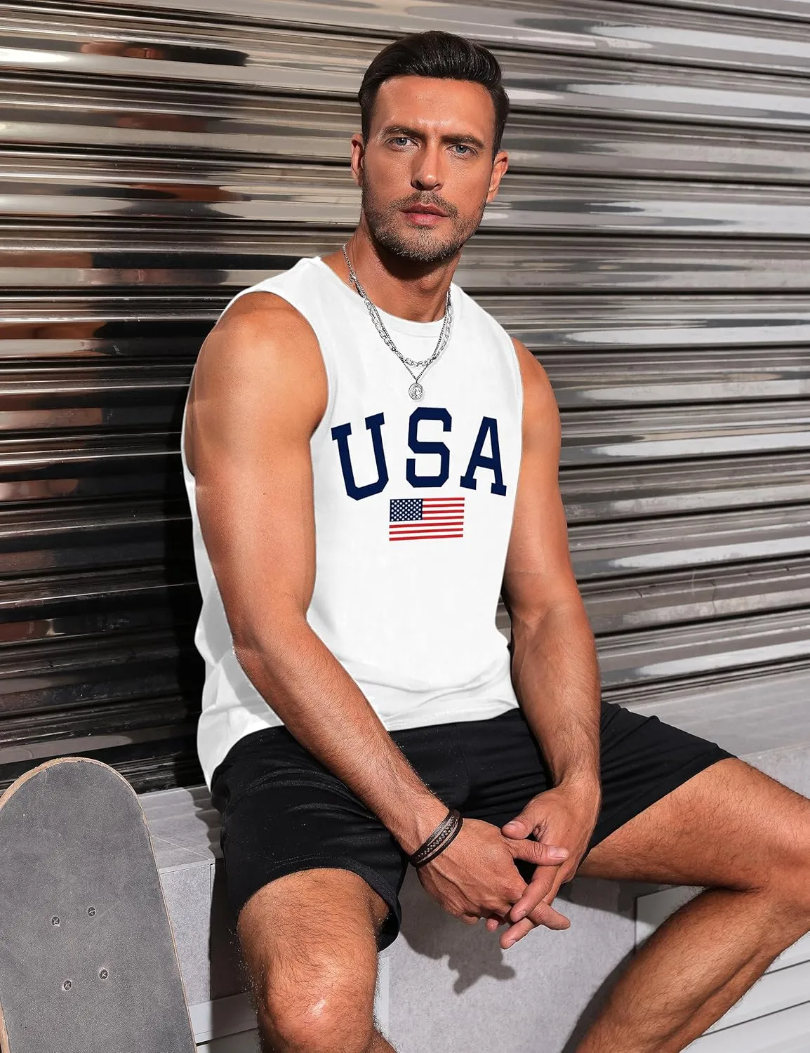 Mens Graphic Tank Tops Sleeveless Muscle Shirts Beach Hawaiian Coconut Tree Patriotic Tank Tops