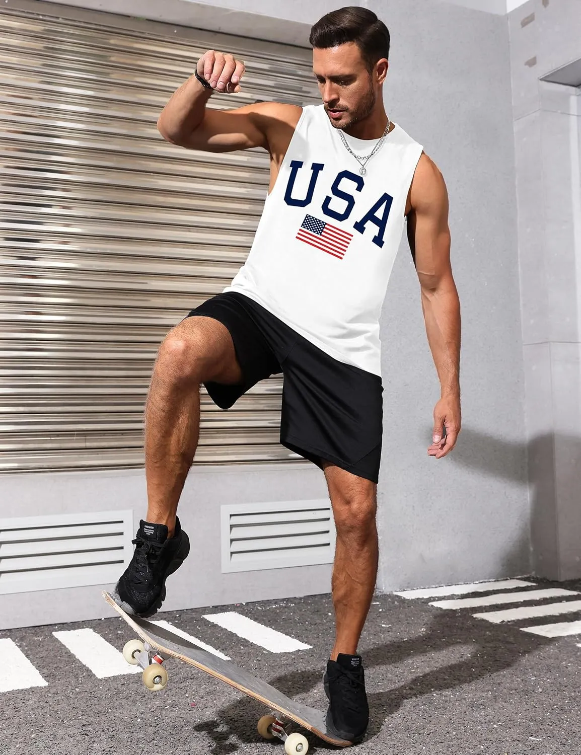 Mens Graphic Tank Tops Sleeveless Muscle Shirts Beach Hawaiian Coconut Tree Patriotic Tank Tops