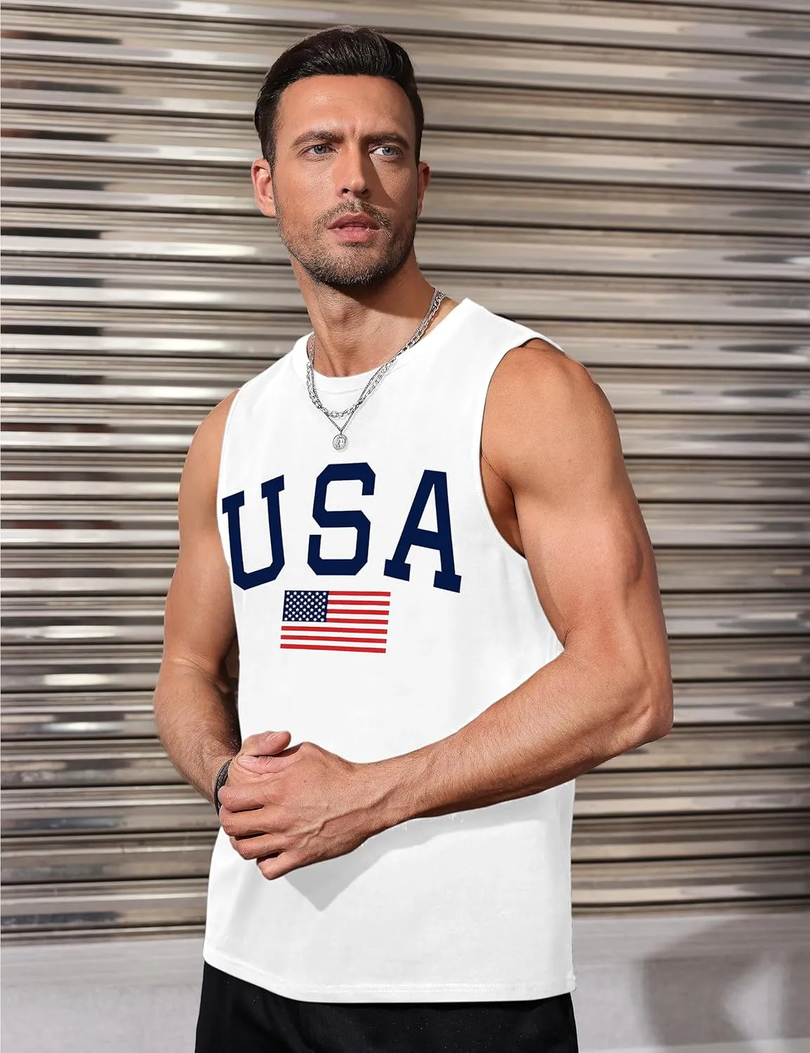 Mens Graphic Tank Tops Sleeveless Muscle Shirts Beach Hawaiian Coconut Tree Patriotic Tank Tops