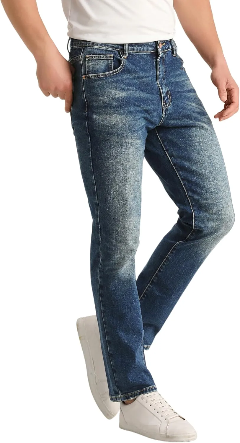 Men's Stretch Regular Fit Straight-Leg Cotton Fashion Comfort Flex Waist Denim Pants Jeans