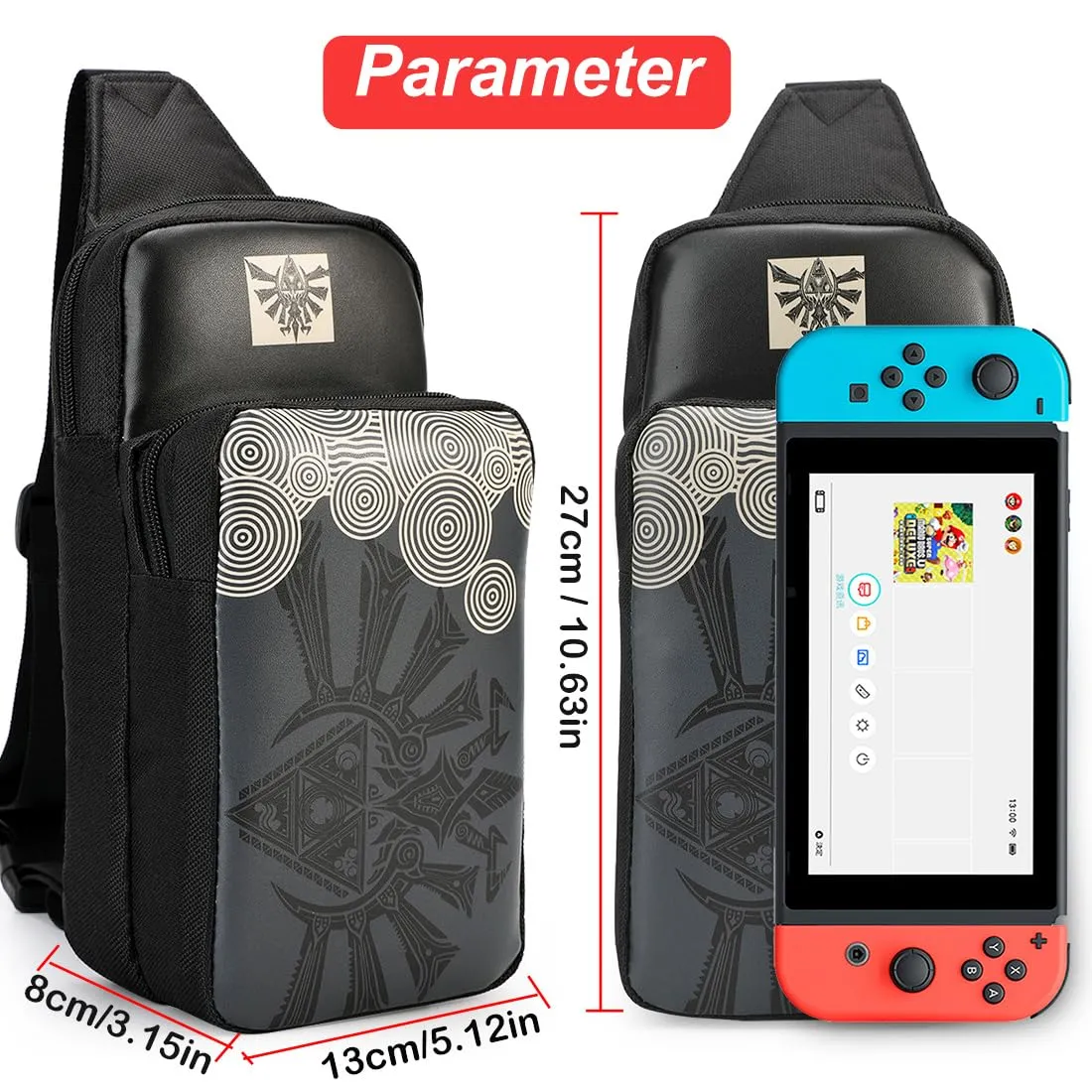 Owngen Travel Bag for Nintendo Switch/Lite/OLED, for Zelda Tears of the Kingdom Portable Sling Shoulder Crossbody Carrying Storage Accessories Backpack with Cute Game Card Case, 4 Thumb Grip Caps