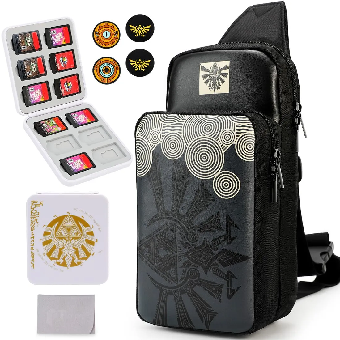 Owngen Travel Bag for Nintendo Switch/Lite/OLED, for Zelda Tears of the Kingdom Portable Sling Shoulder Crossbody Carrying Storage Accessories Backpack with Cute Game Card Case, 4 Thumb Grip Caps