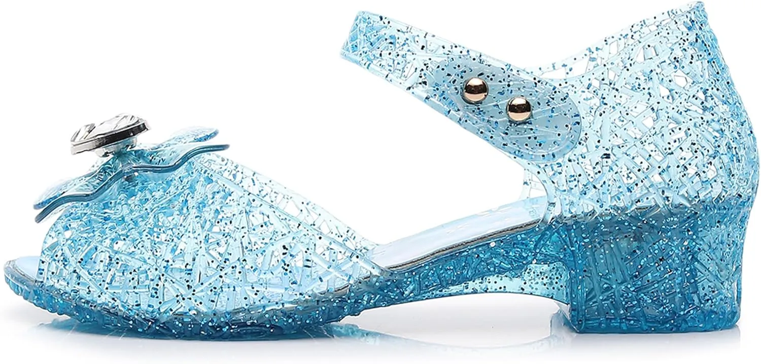 Princess Sandals Jelly Shoes for Girls, Snow Queen Little Girls Toddler Glitter Dress Flats with Bow Birthday Frozen Inspired Party Cosplay Costumes
