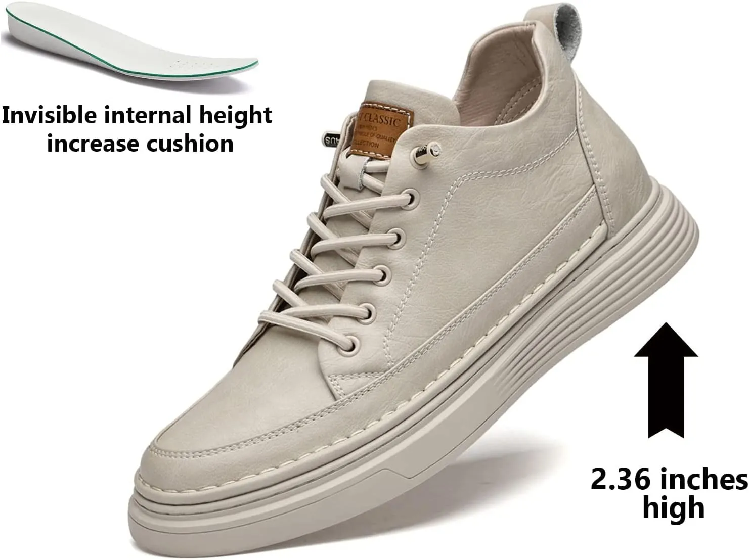 PURCHAWEE Elevator Shoes for Men Height Increase,Men's Invisible Height Increasing Elevator Shoes Taller Height Sneakers Leather Casual Shoes