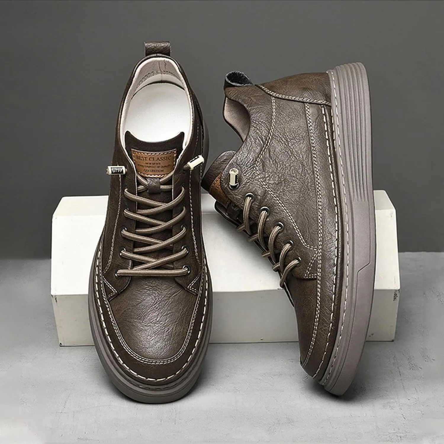 PURCHAWEE Elevator Shoes for Men Height Increase,Men's Invisible Height Increasing Elevator Shoes Taller Height Sneakers Leather Casual Shoes