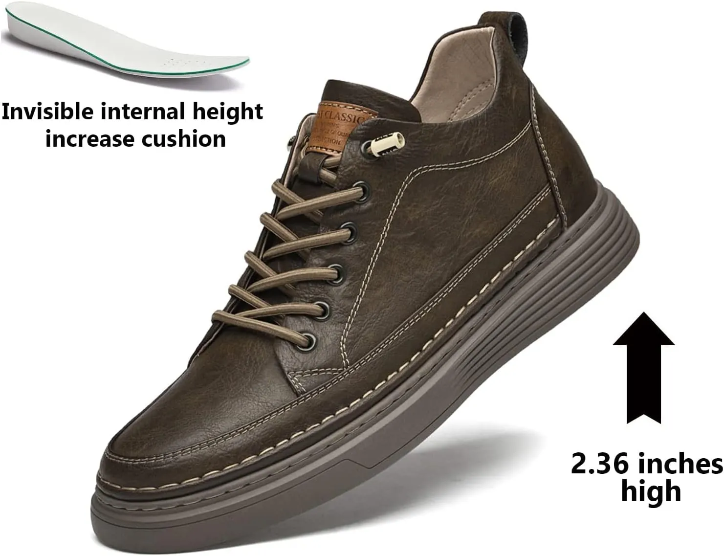 PURCHAWEE Elevator Shoes for Men Height Increase,Men's Invisible Height Increasing Elevator Shoes Taller Height Sneakers Leather Casual Shoes