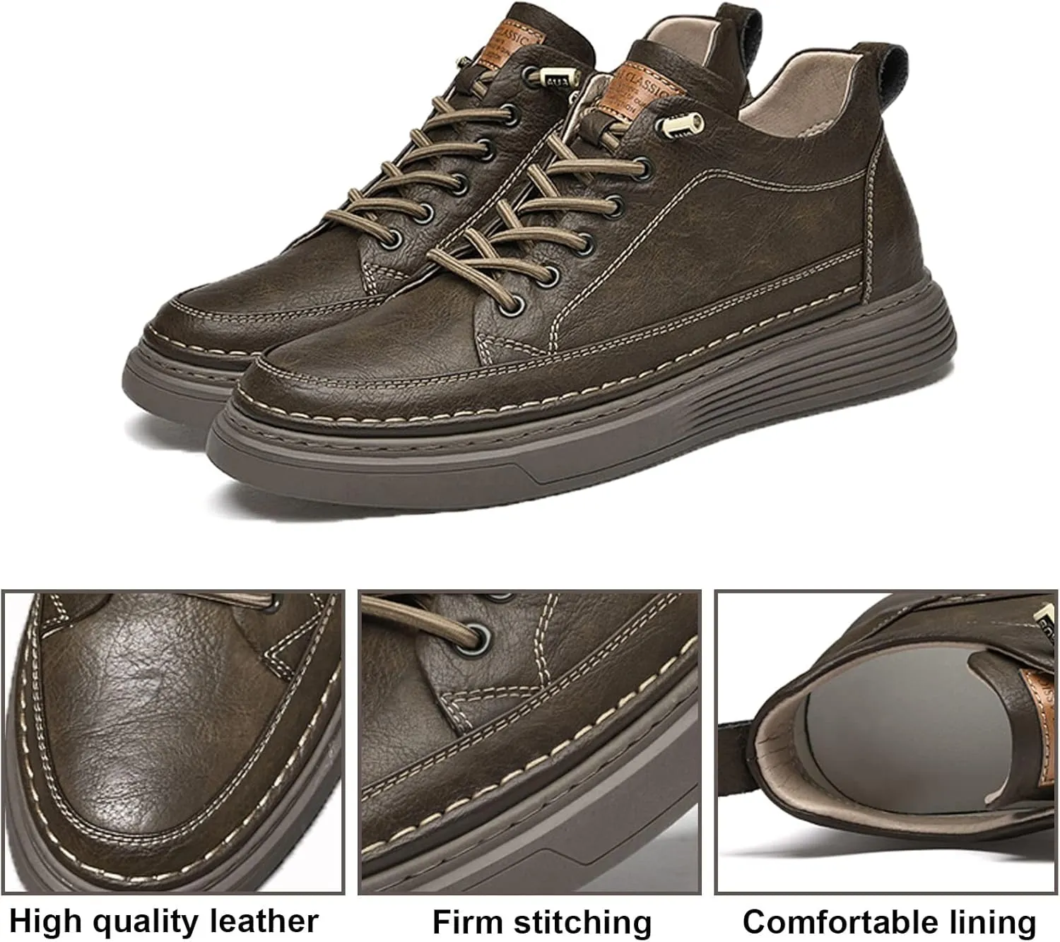 PURCHAWEE Elevator Shoes for Men Height Increase,Men's Invisible Height Increasing Elevator Shoes Taller Height Sneakers Leather Casual Shoes