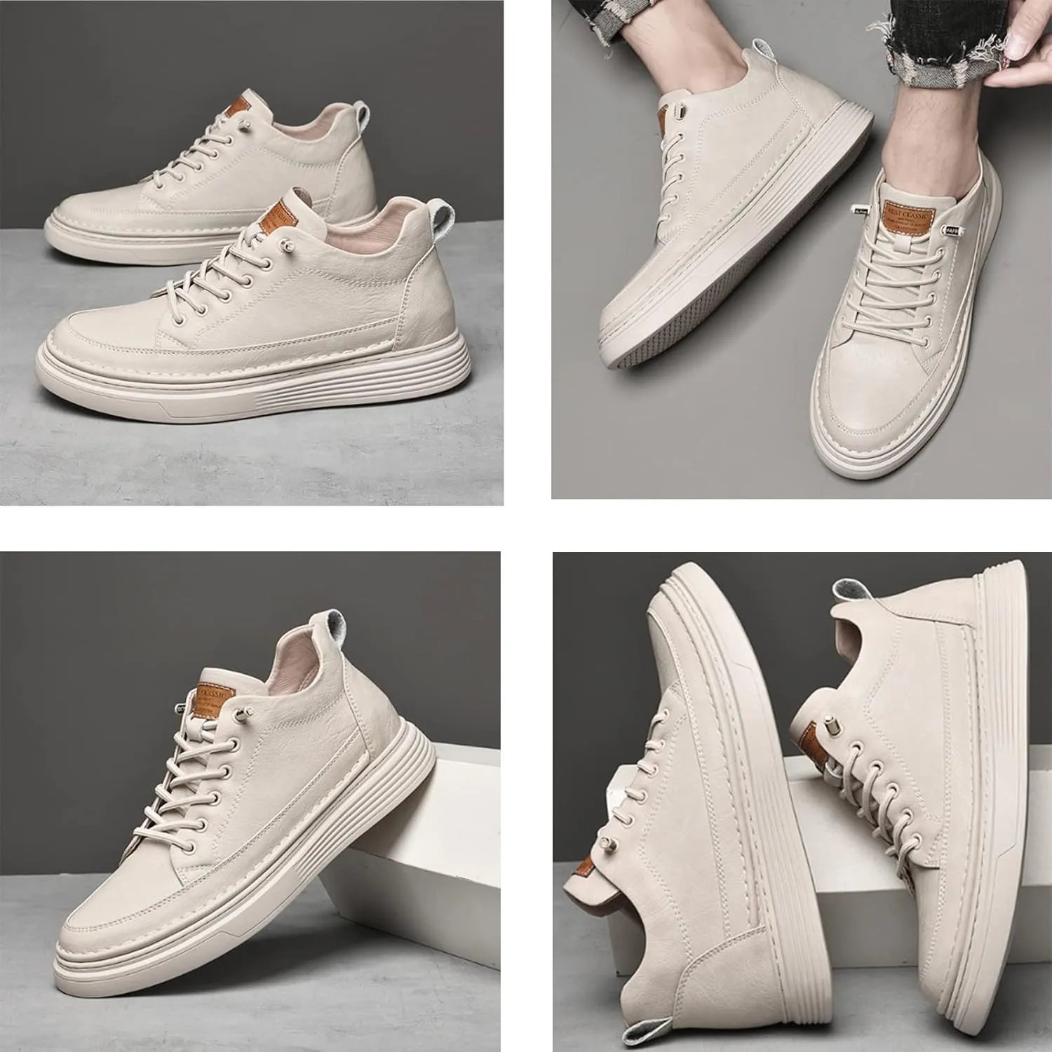 PURCHAWEE Elevator Shoes for Men Height Increase,Men's Invisible Height Increasing Elevator Shoes Taller Height Sneakers Leather Casual Shoes