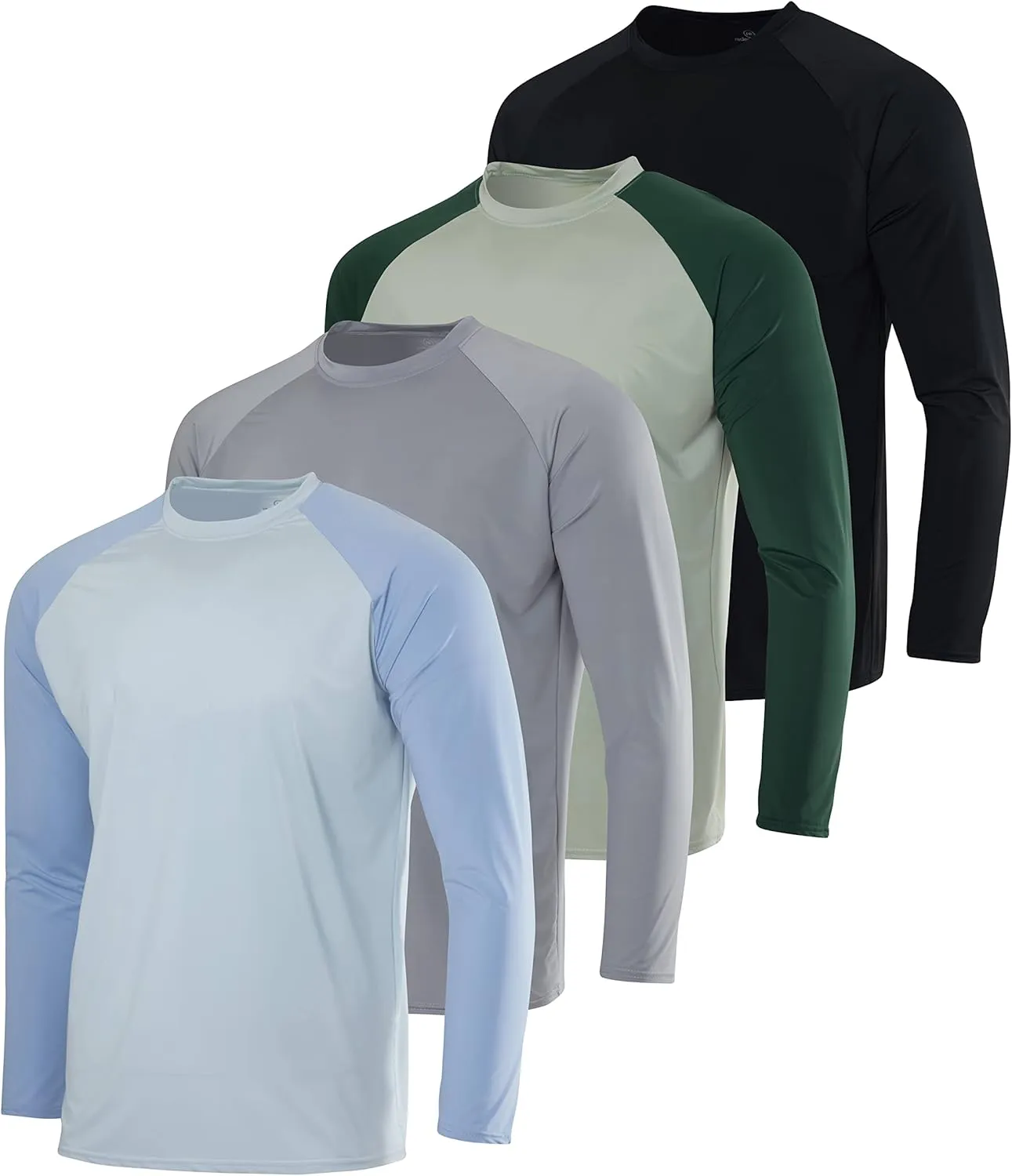 Real Essentials 4 Pack: Mens Long Sleeve Rash Guard Shirt UPF 50  Swim Beach UV Sun Protection Fishing Quick Dry (Big & Tall)