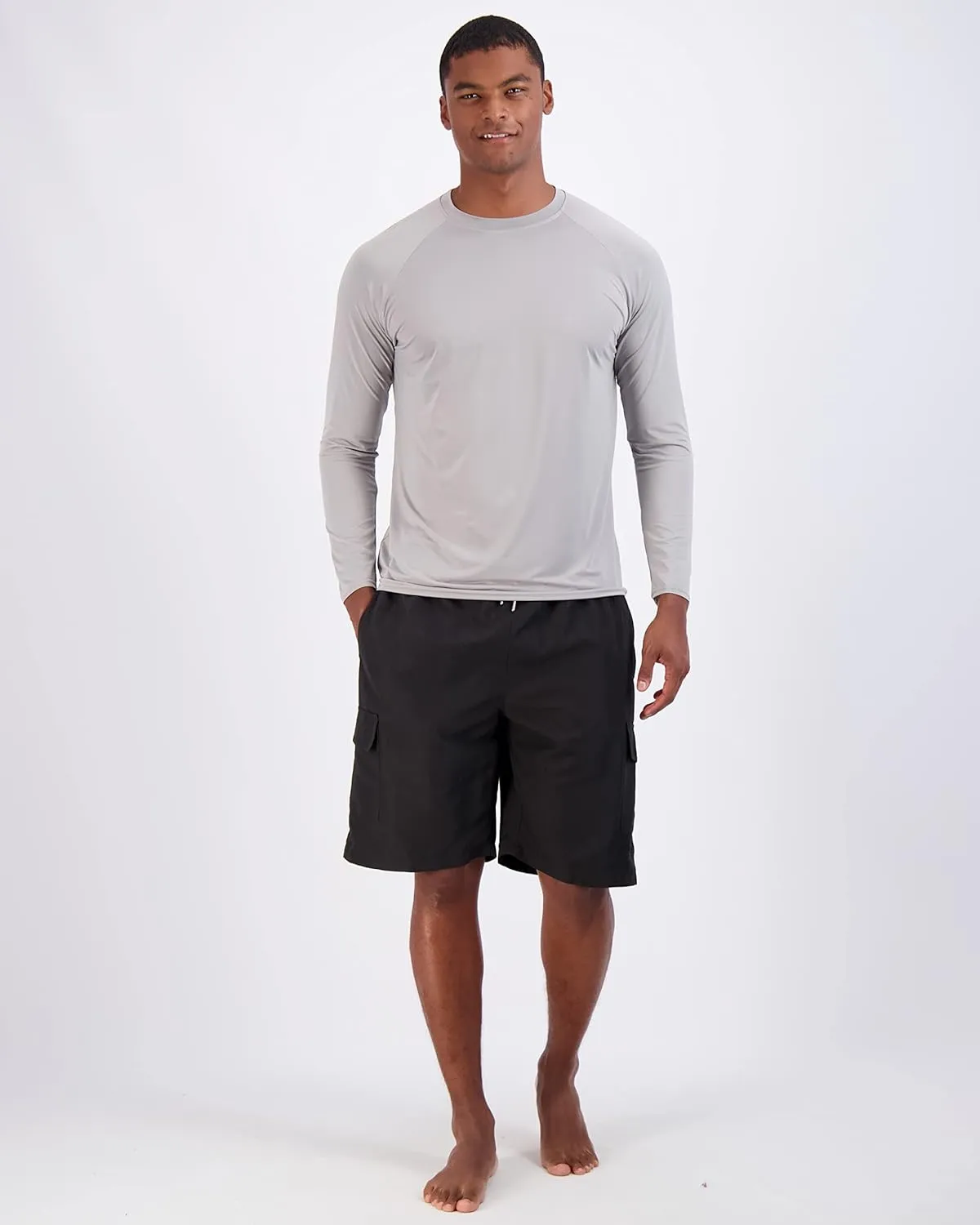 Real Essentials 4 Pack: Mens Long Sleeve Rash Guard Shirt UPF 50  Swim Beach UV Sun Protection Fishing Quick Dry (Big & Tall)