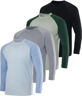 Real Essentials 4 Pack: Mens Long Sleeve Rash Guard Shirt UPF 50  Swim Beach UV Sun Protection Fishing Quick Dry (Big & Tall)