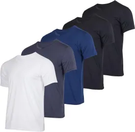 Real Essentials 5 Pack: Men??s V-Neck Dry-Fit Moisture Wicking Active Athletic Tech Performance T-Shirt
