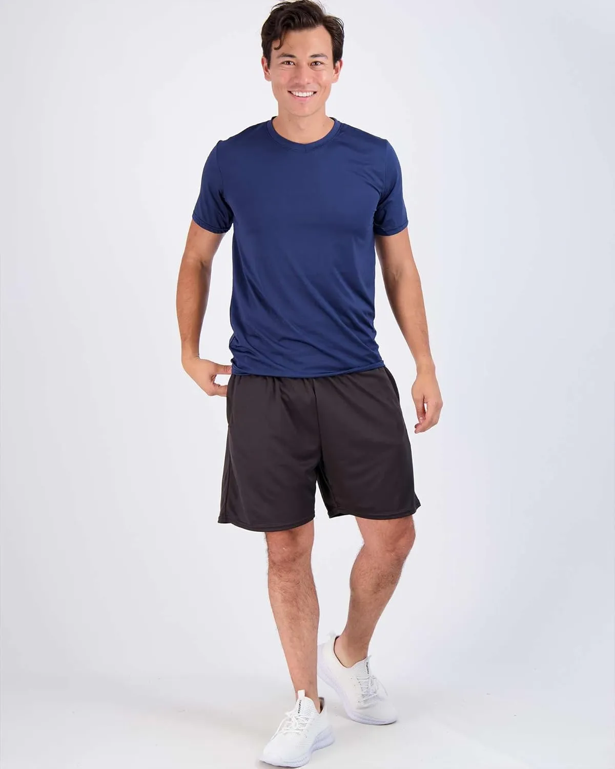 Real Essentials 5 Pack: Men??s V-Neck Dry-Fit Moisture Wicking Active Athletic Tech Performance T-Shirt