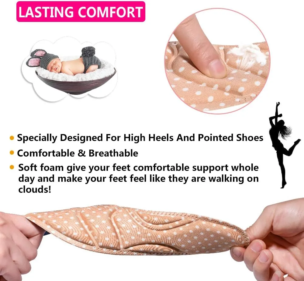 Shoe Inserts, Shoe Insoles Women, High Heel Insoles, (2 Pairs Beige) Shoe Cushion Inserts Breathable, 5D Sponge Barefoot Comfort Insoles, for Massaging, Arch Pain and Foot Pain Relieve