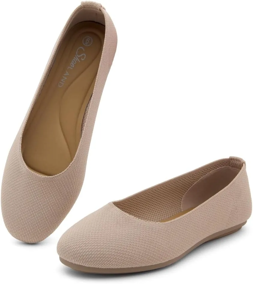 Shoe Land SL-Memory Womens Flats  Round Toe Dressy Ballet Flats, Foldable Slip-On Knit Flat Shoes with Memory Foam, Comfortable for Daily Wear, Work, Office, and Party