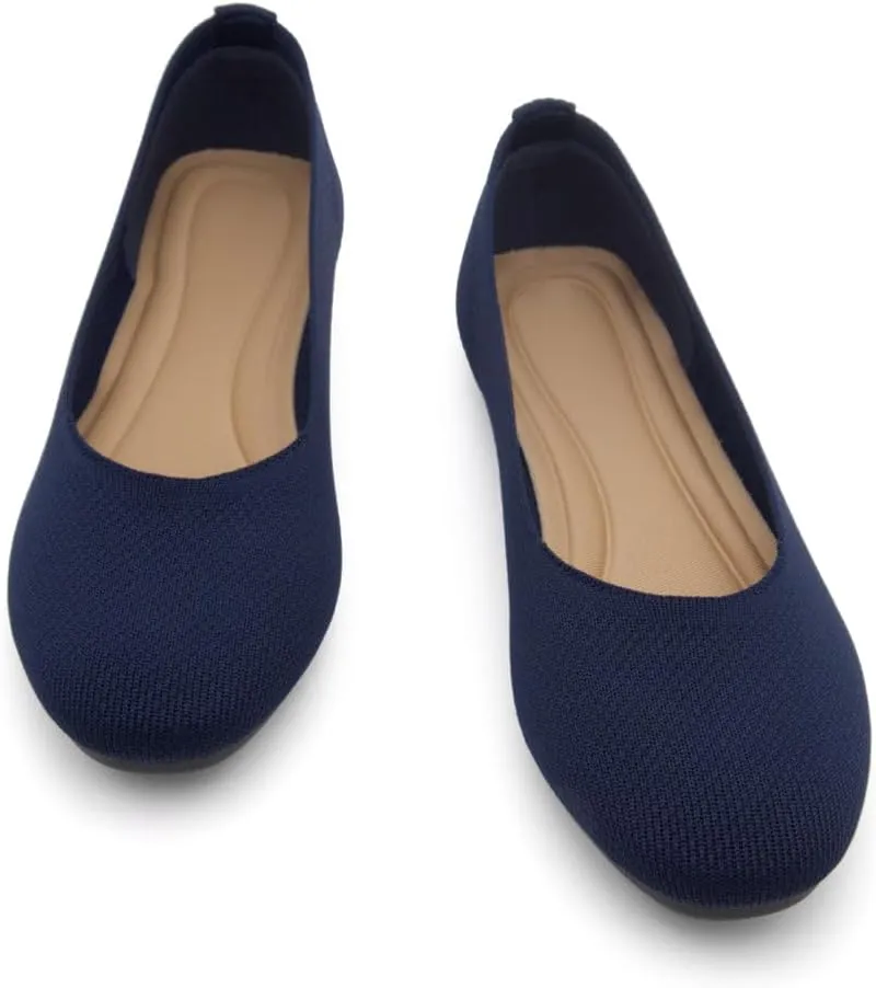 Shoe Land SL-Memory Womens Flats  Round Toe Dressy Ballet Flats, Foldable Slip-On Knit Flat Shoes with Memory Foam, Comfortable for Daily Wear, Work, Office, and Party
