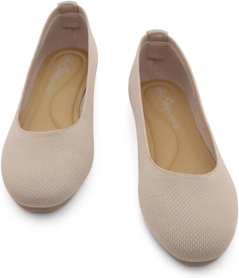 Shoe Land SL-Memory Womens Flats  Round Toe Dressy Ballet Flats, Foldable Slip-On Knit Flat Shoes with Memory Foam, Comfortable for Daily Wear, Work, Office, and Party