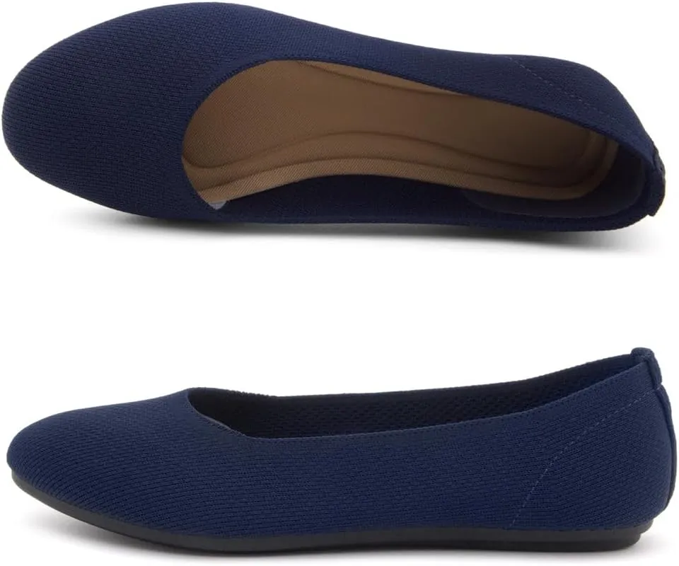 Shoe Land SL-Memory Womens Flats  Round Toe Dressy Ballet Flats, Foldable Slip-On Knit Flat Shoes with Memory Foam, Comfortable for Daily Wear, Work, Office, and Party