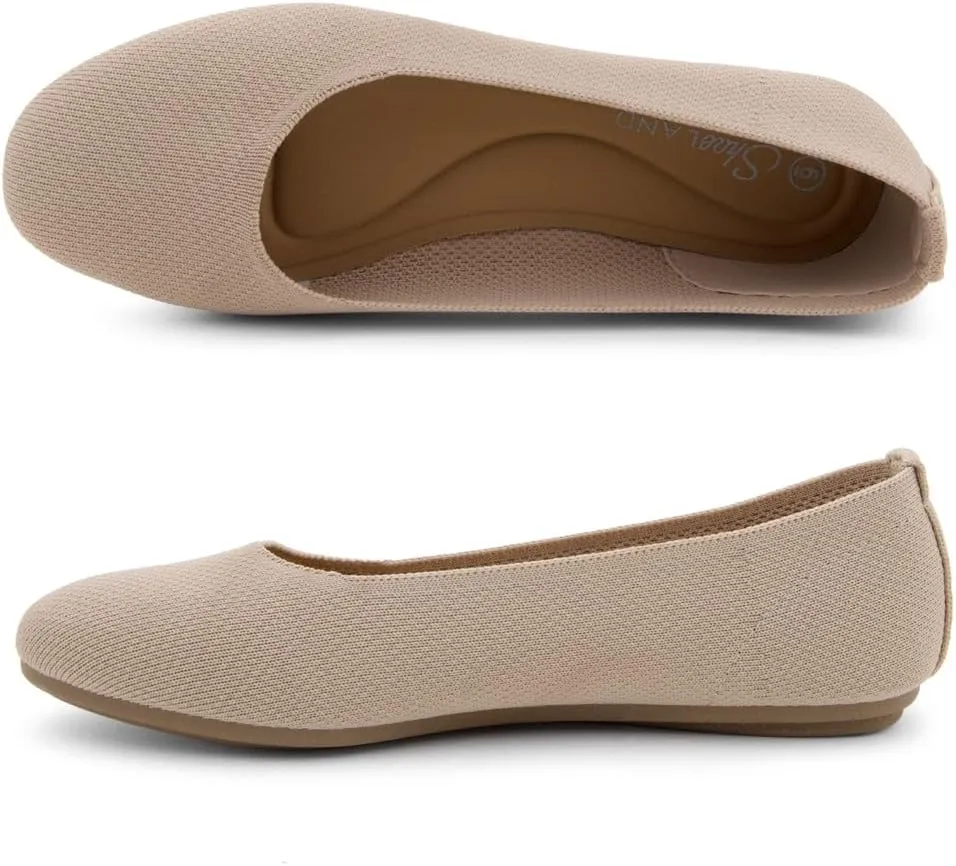 Shoe Land SL-Memory Womens Flats  Round Toe Dressy Ballet Flats, Foldable Slip-On Knit Flat Shoes with Memory Foam, Comfortable for Daily Wear, Work, Office, and Party