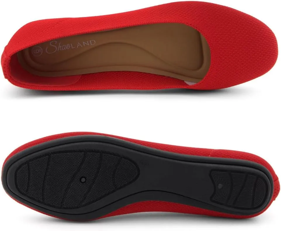 Shoe Land SL-Memory Womens Flats  Round Toe Dressy Ballet Flats, Foldable Slip-On Knit Flat Shoes with Memory Foam, Comfortable for Daily Wear, Work, Office, and Party