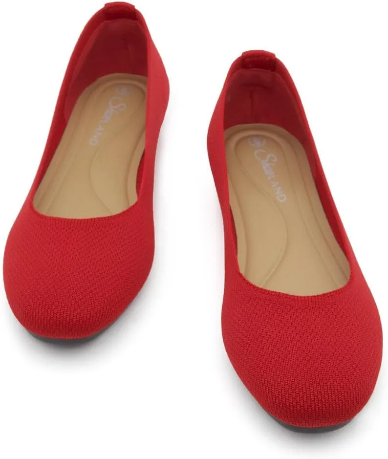 Shoe Land SL-Memory Womens Flats  Round Toe Dressy Ballet Flats, Foldable Slip-On Knit Flat Shoes with Memory Foam, Comfortable for Daily Wear, Work, Office, and Party