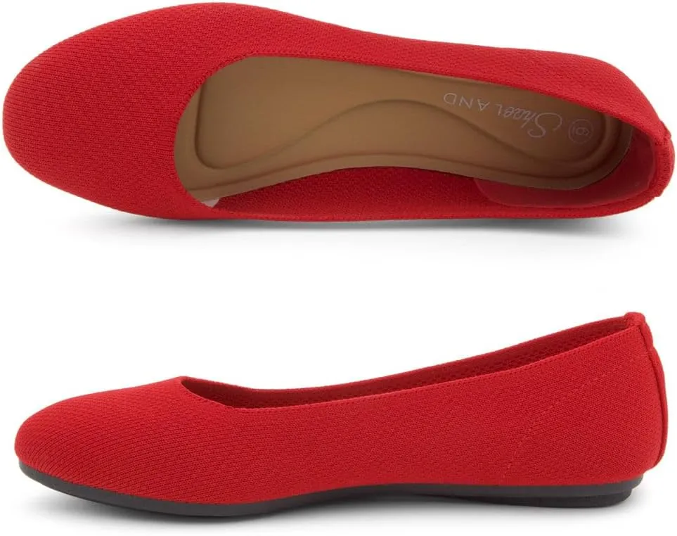Shoe Land SL-Memory Womens Flats  Round Toe Dressy Ballet Flats, Foldable Slip-On Knit Flat Shoes with Memory Foam, Comfortable for Daily Wear, Work, Office, and Party