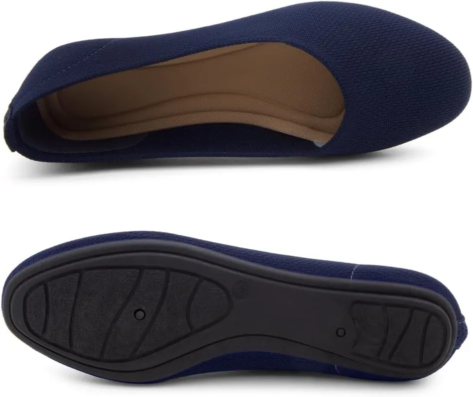 Shoe Land SL-Memory Womens Flats  Round Toe Dressy Ballet Flats, Foldable Slip-On Knit Flat Shoes with Memory Foam, Comfortable for Daily Wear, Work, Office, and Party