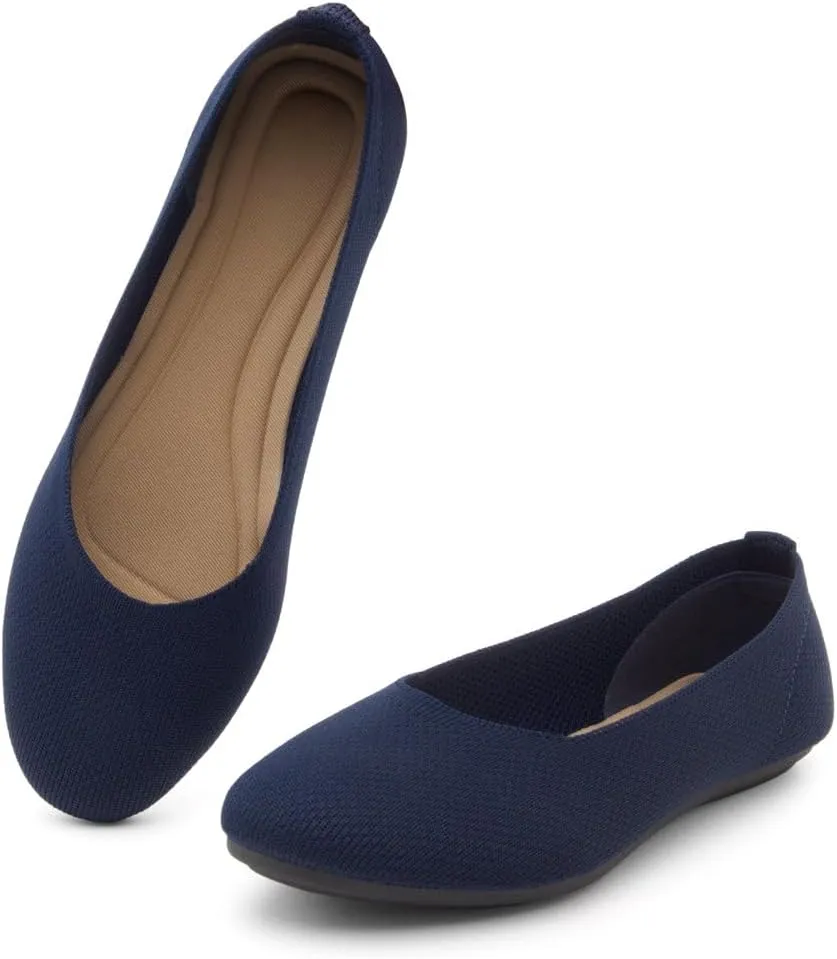 Shoe Land SL-Memory Womens Flats  Round Toe Dressy Ballet Flats, Foldable Slip-On Knit Flat Shoes with Memory Foam, Comfortable for Daily Wear, Work, Office, and Party
