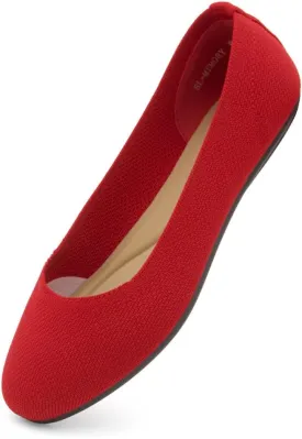 Shoe Land SL-Memory Womens Flats  Round Toe Dressy Ballet Flats, Foldable Slip-On Knit Flat Shoes with Memory Foam, Comfortable for Daily Wear, Work, Office, and Party